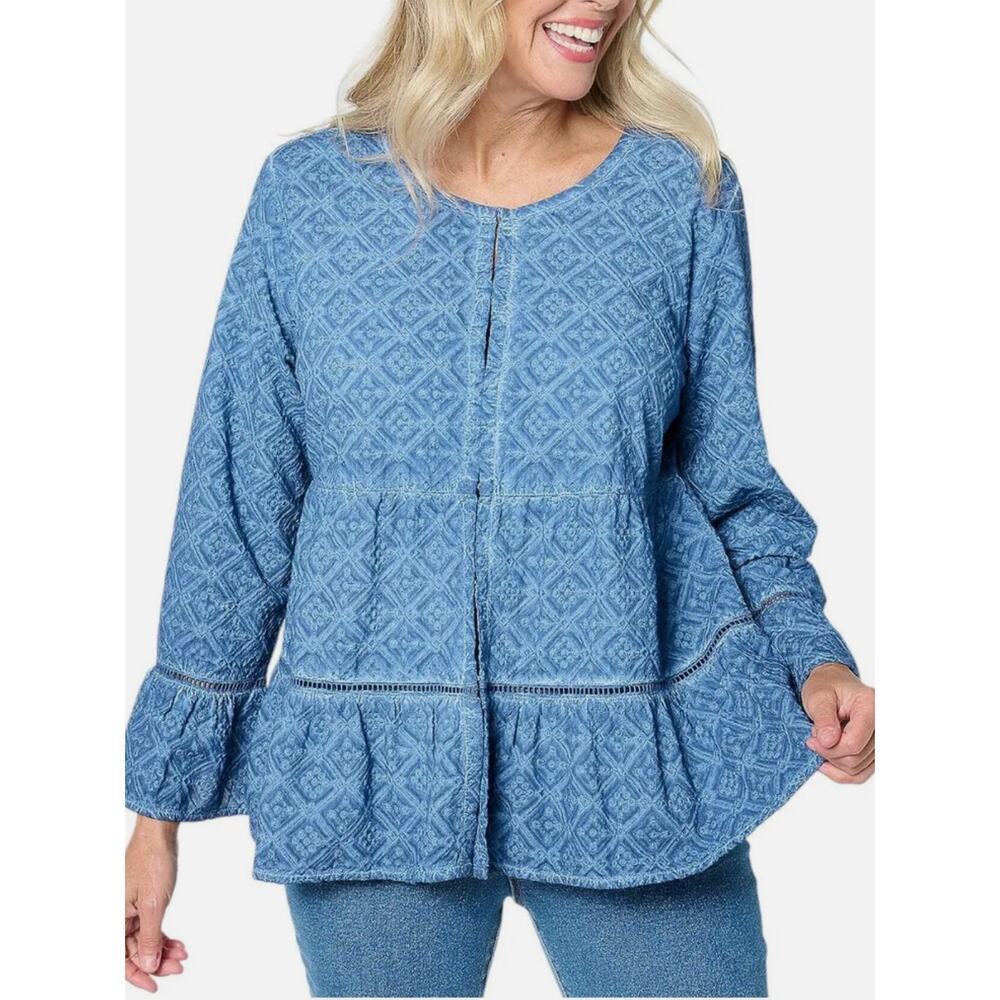 LOGO Lavish‎ by Lori Goldstein Women's Scoop Neck Flowy Blue Top Women's M
